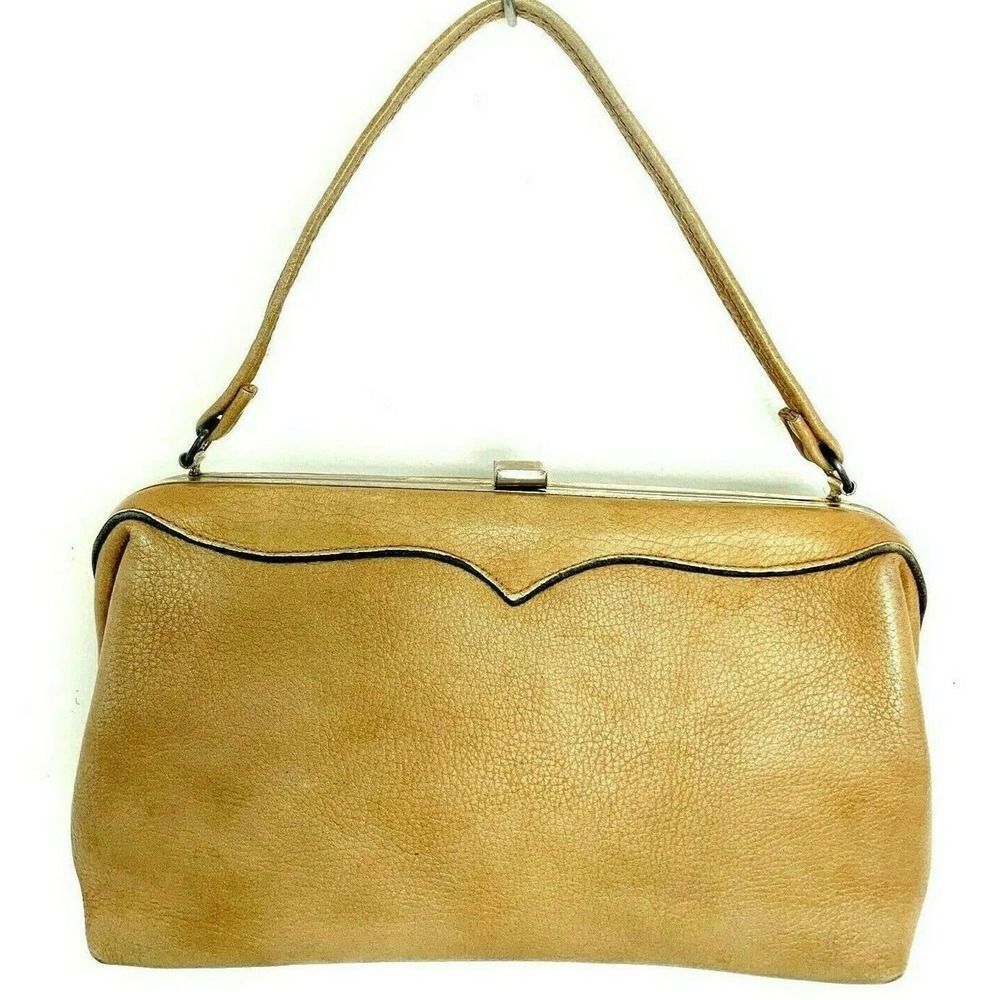 TRUE VINTAGE PEBBLED BEIGE GENUINE LEATHER FRAMED POCKETBOOK BAG HANDBAG PURSE